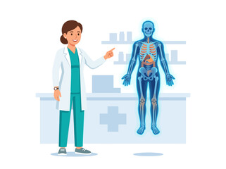 Obraz premium Doctor Demonstrates Anatomy With Futuristic Hologram