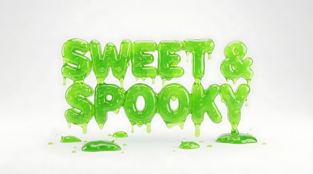 Sweet and spooky green slime text isolated on white background
