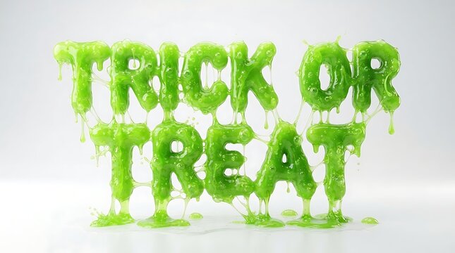 Green slime trick or treat halloween text, isolated on white background