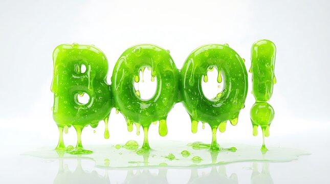 Boo text made of green slime isolated on white background