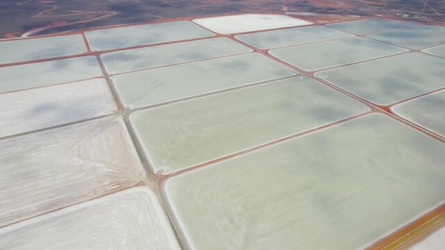 Aerial Reveal Of The Geometric Salt Evaporation Ponds At The Port Hedland Saltworks In Western Australia