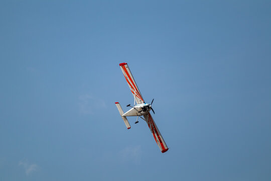 Kharkiv, Ukraine - August 29, 2021: Ukrainian ViS-3 KhAZ-30 ultralight aircraft plane on sunny day at airshow