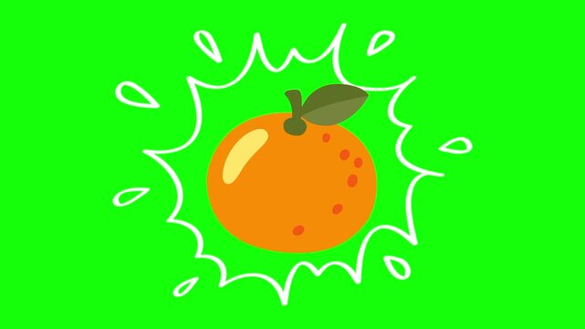 Orange citrus fruit on water splash isolated animation. Animated vector motion graphic video on green screen or alpha channel. Illustration of fresh, organic, healthy fruits and food icon