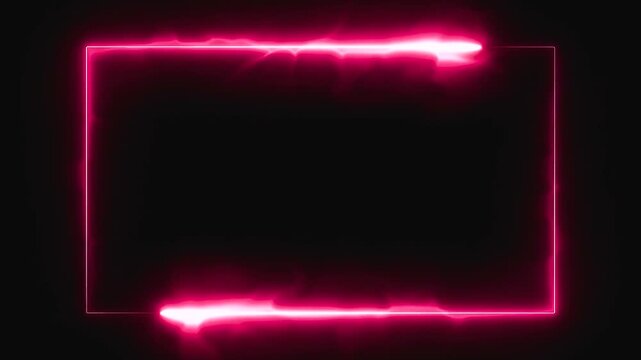 Glowing Pink Neon Rectangle Frame Animation on Black Background, Dynamic Plasma Light Border with Copy Space