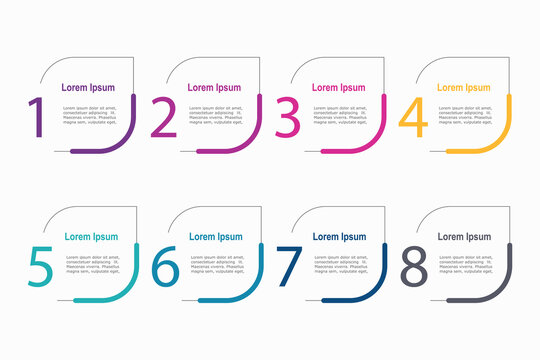 infographic elements template, business concept with 8 steps, rectangle shapes design with multi  color label for workflow layout, diagram, annual report, vector