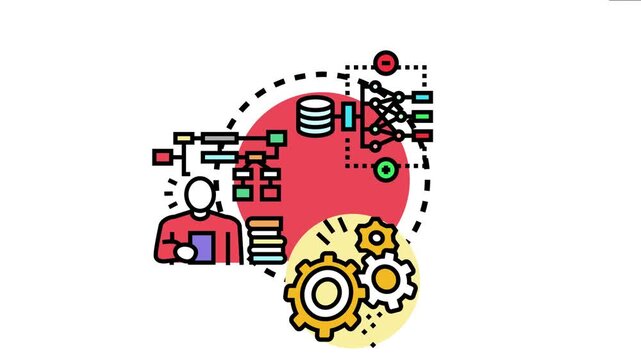 Digital depicting a person engaged in a continuous learning process, involving data analysis, structured information, and the development of intelligent systems