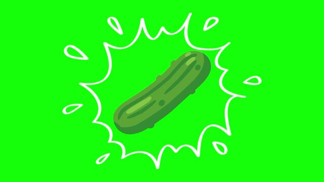 cucumber on water splash, isolated vegetable animation. Animated vector motion graphic video on green screen or alpha channel. Illustration of fresh, organic, healthy vegetables and food icon