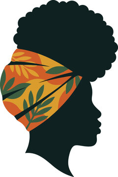 Portrait of a beautiful black woman with curly afro hairstyle in profile view vector illustration