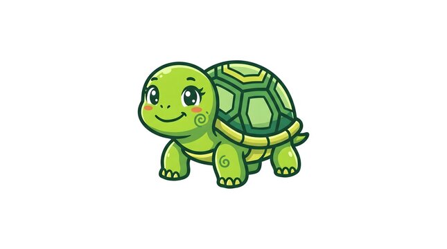 A cute green cartoon turtle character smiling and standing, vector illustration isolated on a clean white background