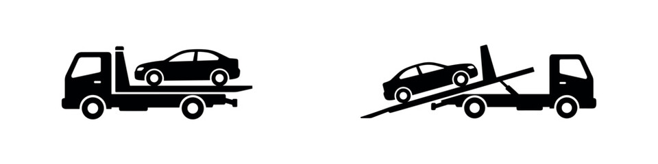 Fototapeta premium Flatbed tow truck car transport icons