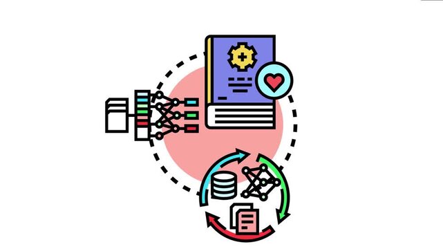 Learning nuggets concept involving a book with gear and heart symbols. the process of breaking down complex information into small
