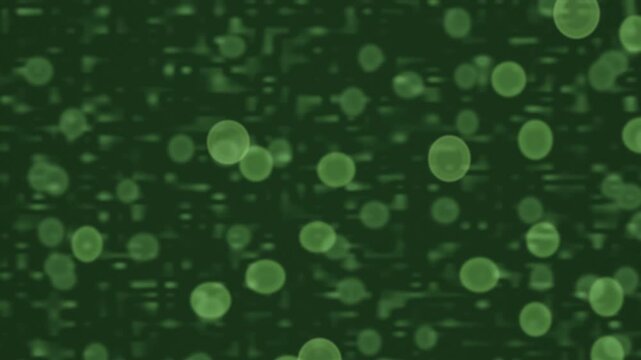 Glowing green abstract circles on dark background. 2d animation