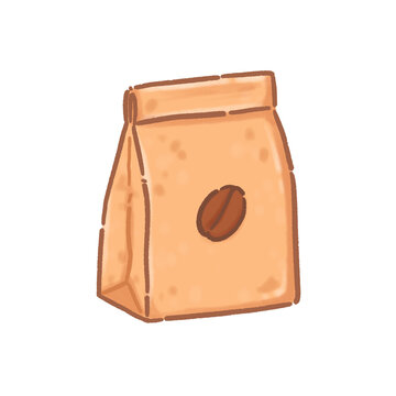 Cute Coffee Bean Bag Hand Drawn Illustration