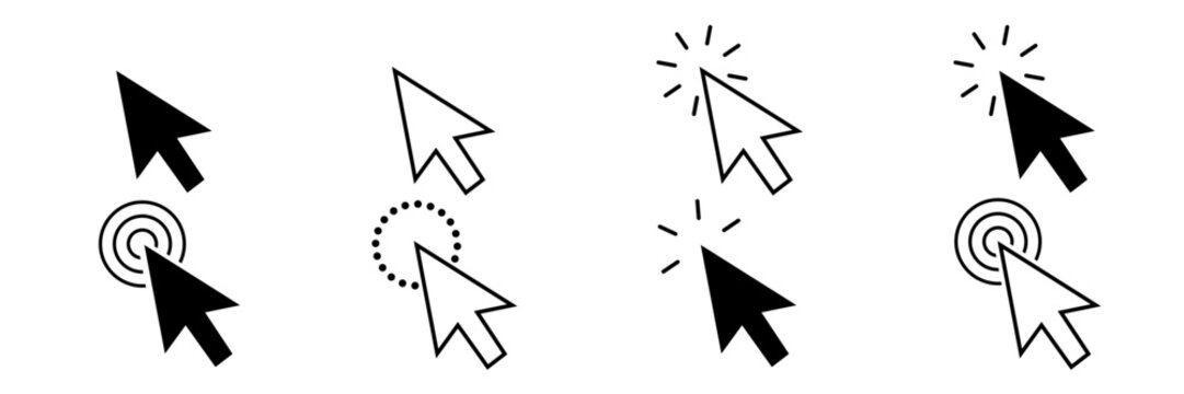 Computer mouse cursor icons set, click pointer symbol, arrow clickers