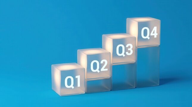 Quarterly Business Growth Progression Illustrated With Illuminated Cubes