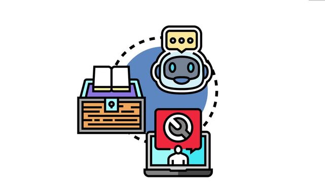 Artificial intelligence chatbot connecting users with online learning materials and technical support, modern digital education and assistance