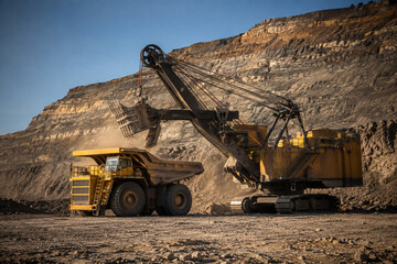 Fototapeta premium Mining Shovel Loading a Giant Haul Truck