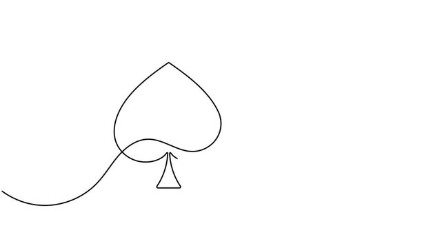 Modern spade with heart playing card icon sign continuous one line drawing moving on white background minimalist single art crayons classic game and jackpot winning package symbol animation