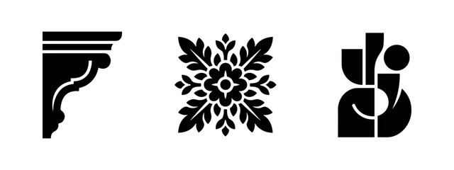 Architectural Decorative Ornament and Floral Design Icon Set Vector © Lili