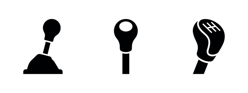 Car Gear Shift Lever and Knob Icons Set.