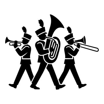 Marching Brass Band Trio with Trumpet, Tuba and Trombone Silhouette