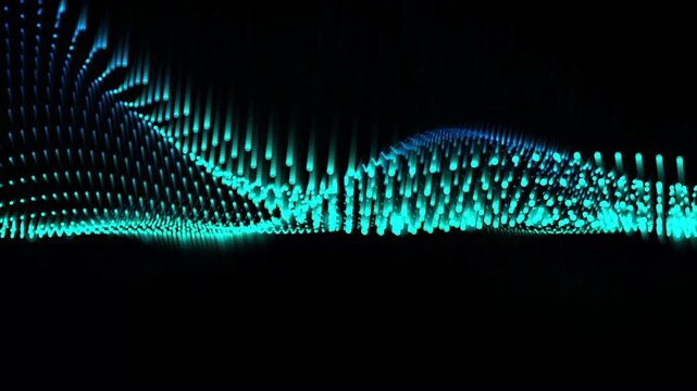 Abstract digital wave background composed of glowing blue light particles and dotted connection lines for technology concepts