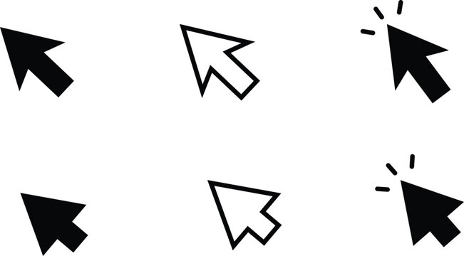 Mouse Cursor Arrow Icon Set for Web Design Computer Pointer and Click Action Graphics