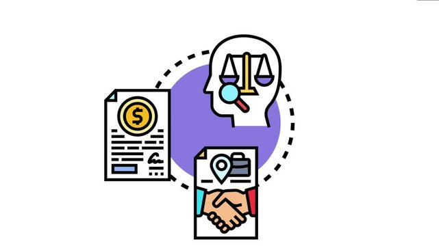 Documents with financial terms and a handshake illustrate legal agreements, business deals, contract clauses, and archived information management, symbolizing justice and thorough review