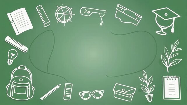 Green chalkboard background with educational elements