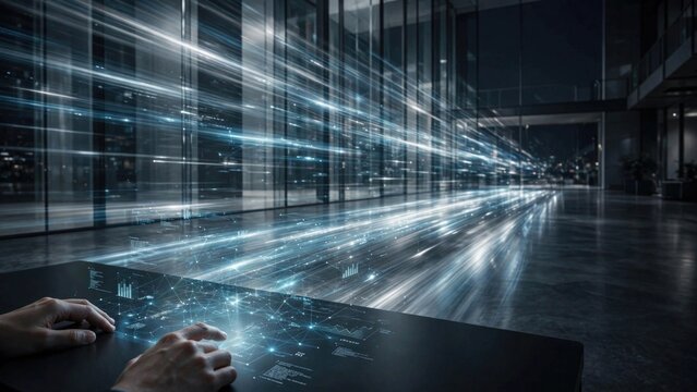 Futuristic Data Visualization in Modern Corporate Office