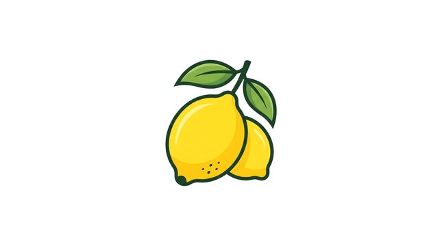 A minimalist vector illustration of two fresh yellow lemons with green leaves isolated on a white background
