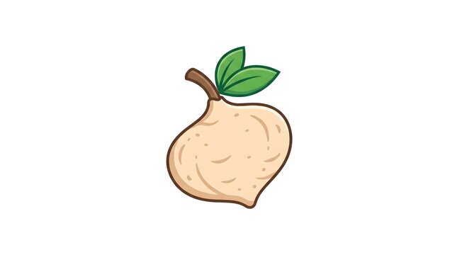 A simple cartoon illustration of a jicama root vegetable with a small stem and green leaves, isolated on a clean white background