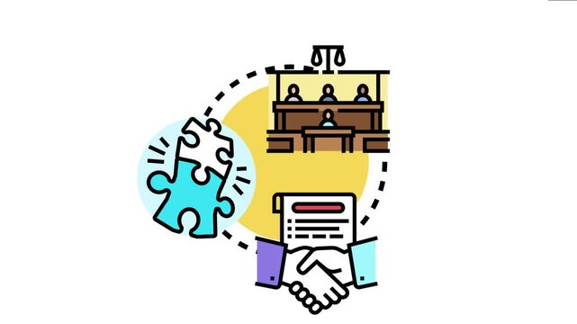 Legal proceedings moving forward, symbolizing court hearings, dispute resolution through agreement, and finding a missing piece for a complete solution
