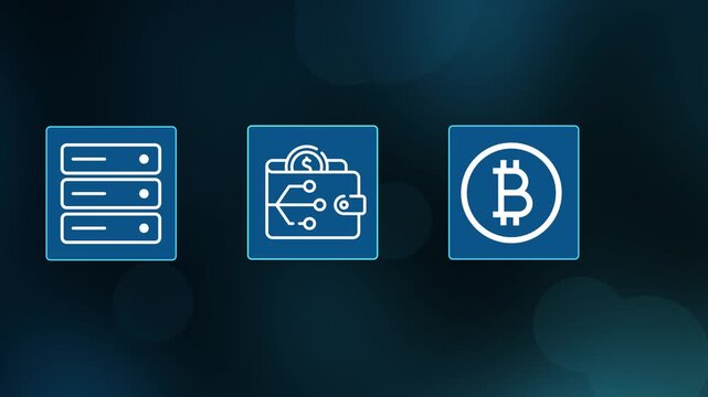 Secure cryptocurrency infrastructure with digital wallet and blockchain finance technology animation.