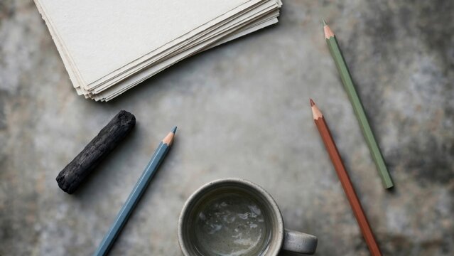 Stationery Flat Lay: Pencils, Notebooks, and Writing Supplies