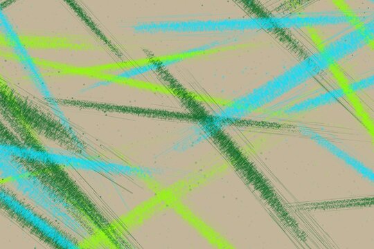 Messy green and turquoise textured scribbles on beige canvas for artistic organic background projects.