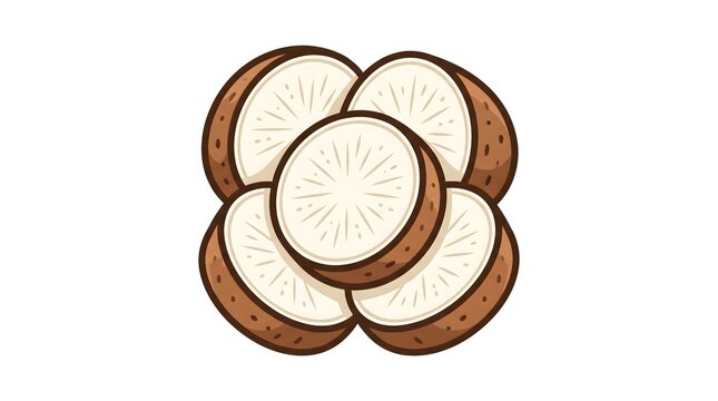 A vector cartoon illustration of sliced taro root stack isolated on a white background.