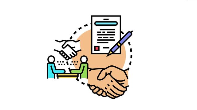 Businesspeople formalizing a deal and confirming partnership with a friendly handshake, signifying a successful agreement and collaborative work on new ventures after signing the legal document