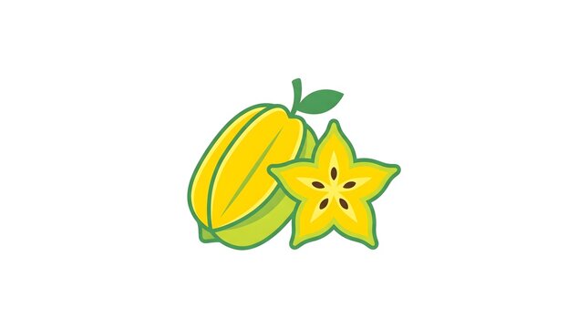vector illustration of a whole and sliced ripe yellow starfruit (carambola) isolated on a white background
