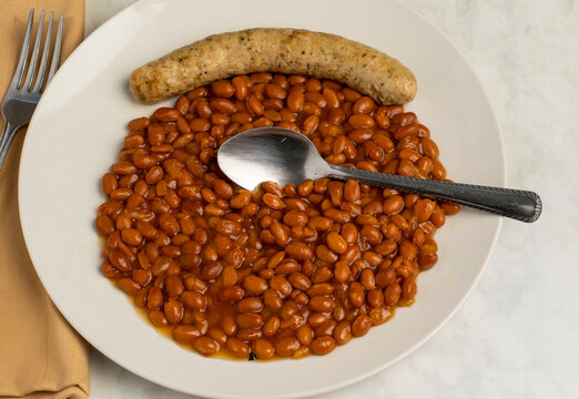 chicken sausage along with baked beans