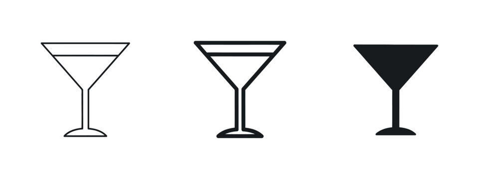 Three martini glass silhouettes showcase varying line weights and fill styles