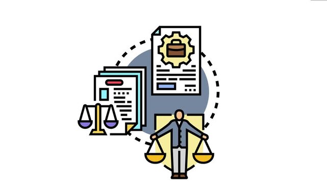 Governance framework connecting legal documents, business operations, and justice principles for regulatory compliance and ethical standards implementation