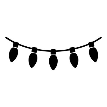 Hanging String of Christmas Lights with Five Bulbs, Black Silhouette
