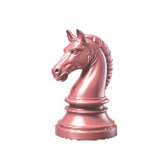Metallic rose gold chess knight vector, 3D horse piece for business strategy, luxury gaming icon on white background © Durre