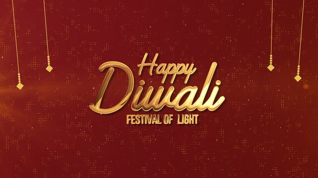 Happy Diwali Festival of Light Golden 3D Text Animation on Red Background 4k.