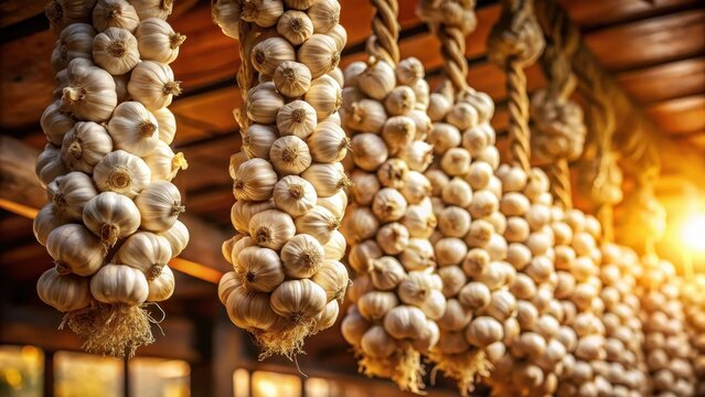 Garlic braid hanging from the ceiling