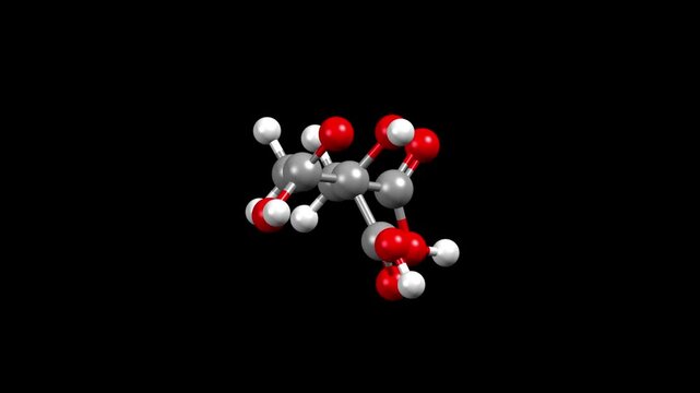 Structure of citric acid. Animated 3D ball-and-stick and spacefill models, black background