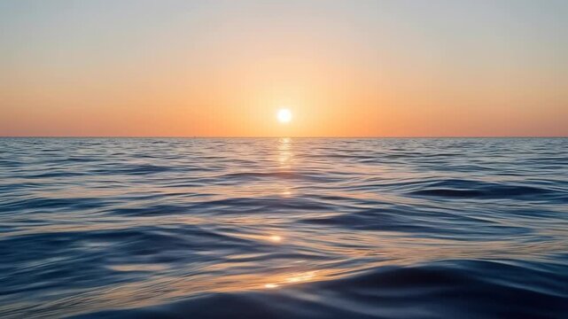 Sunset Ocean Water Horizon Wave Sunlight Reflection Seascape Calm Evening with Golden Coastal Light, Peaceful Sea Surface, Gentle Waves, Tranquil Travel Background and Natural Relaxation Scenery