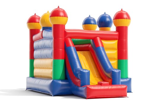 Colorful inflatable bounce house with slide for children outdoor activities