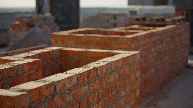 Unfinished brick partition walls at construction site